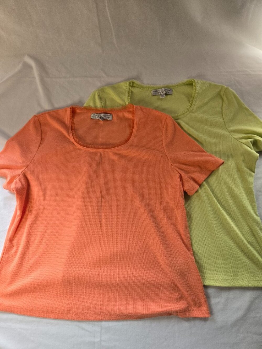 Set of 2 Carolyn Taylor Cap Sleeve tops undershirts shirts ruffle accent neck